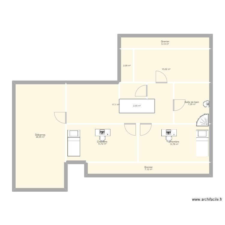 comble. Plan de 10 pièces et 111 m2