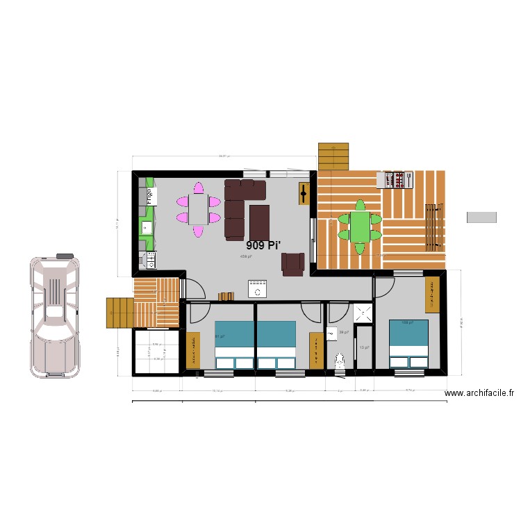 chalet 7. Plan de 5 pièces et 65 m2