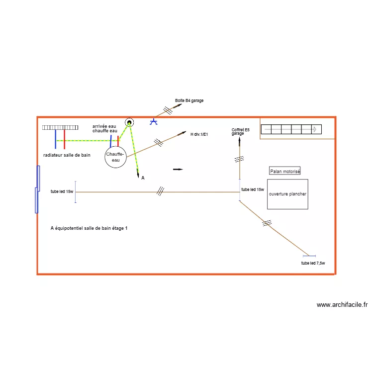 grenier garage prise et &eacute;clairage. Plan de 