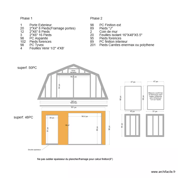 Mur Cote Maison 16X30. Plan de 