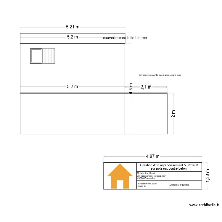 facade coté voisin existant. Plan de 0 pièce et 0 m2