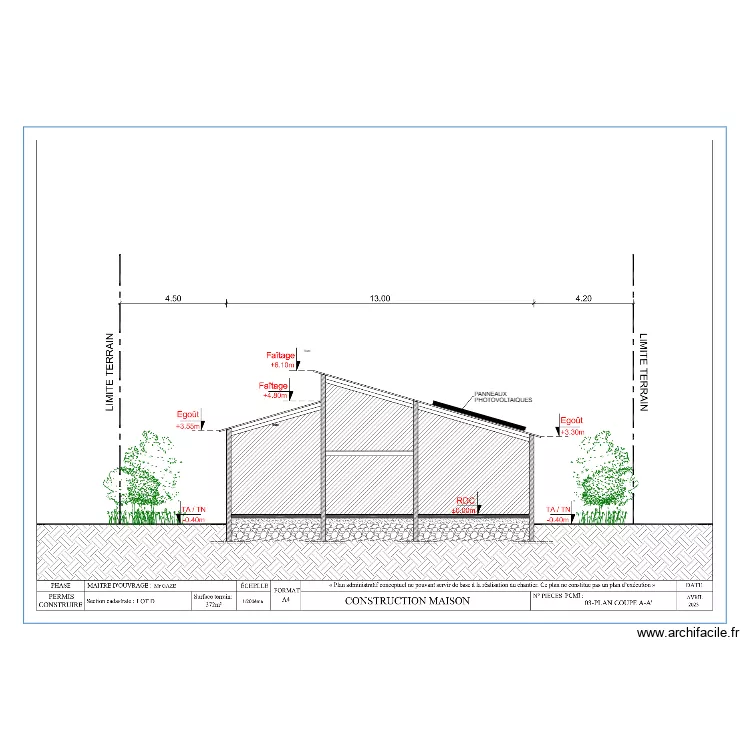 PLAN COUPE A-A'. Plan de 