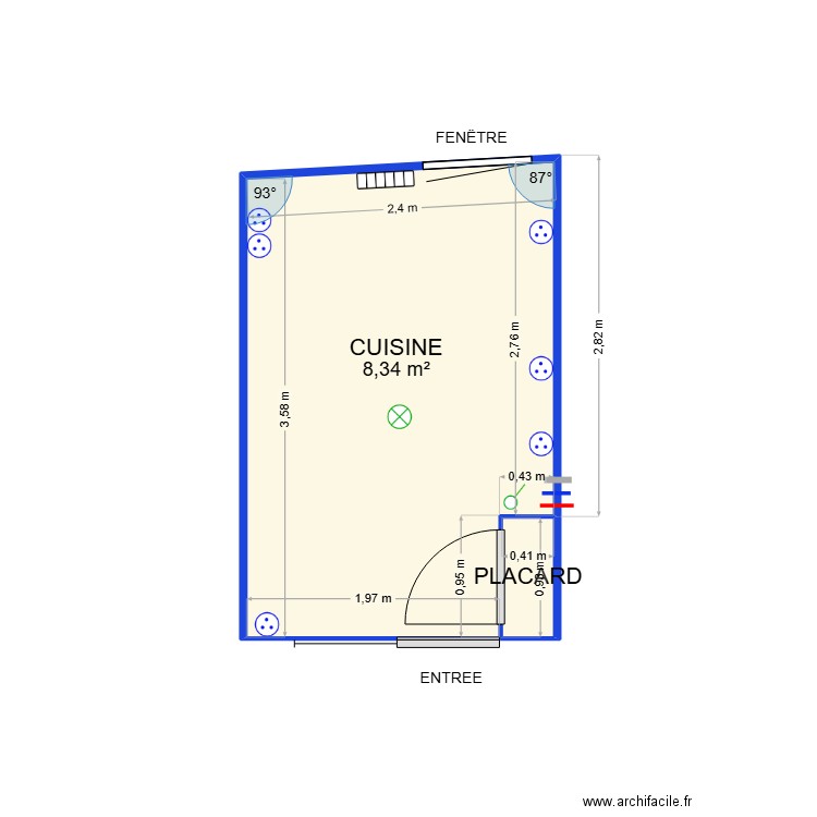 17 AV CUISINE. Plan de 2 pièces et 9 m2