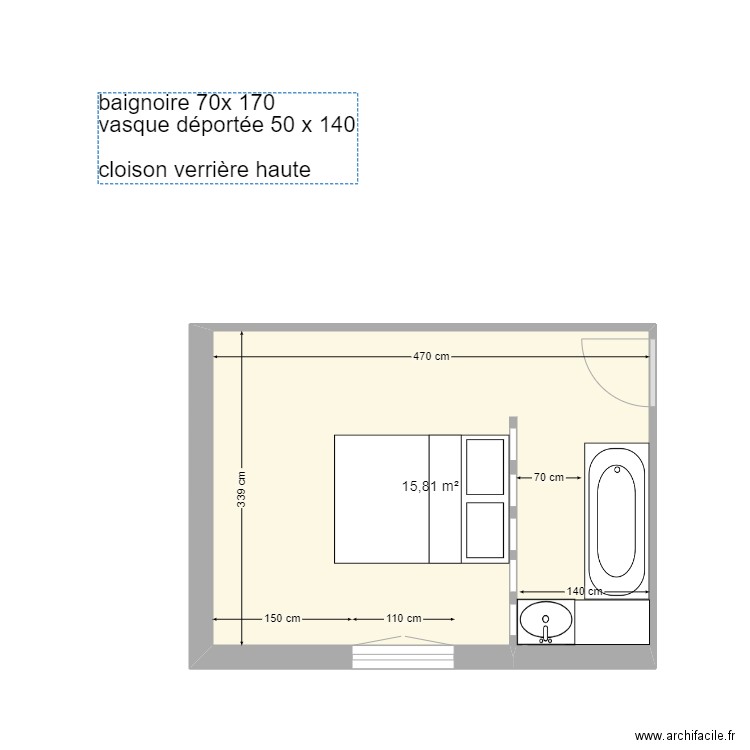 chambre B. Plan de 1 pièce et 16 m2