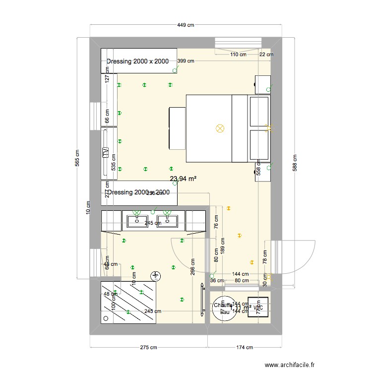 Chambre ma Belle. Plan de 2 pièces et 25 m2