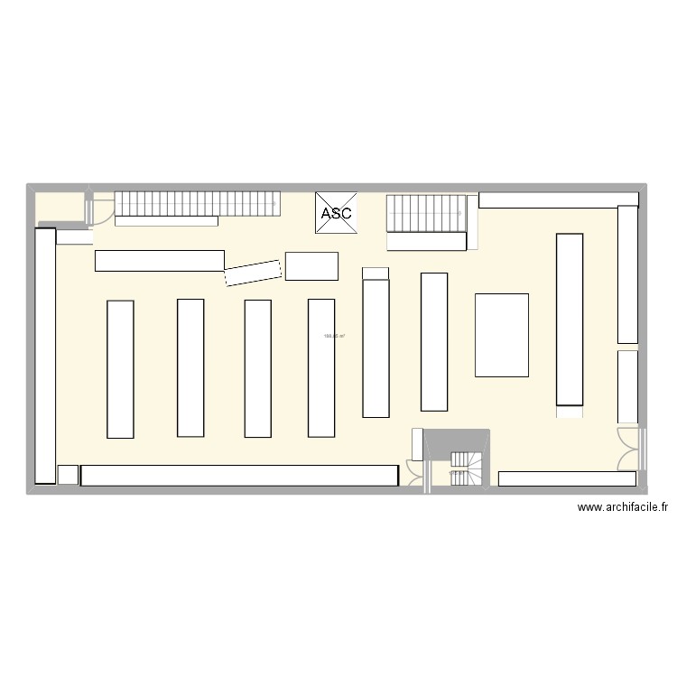 monoprix. Plan de 2 pièces et 190 m2