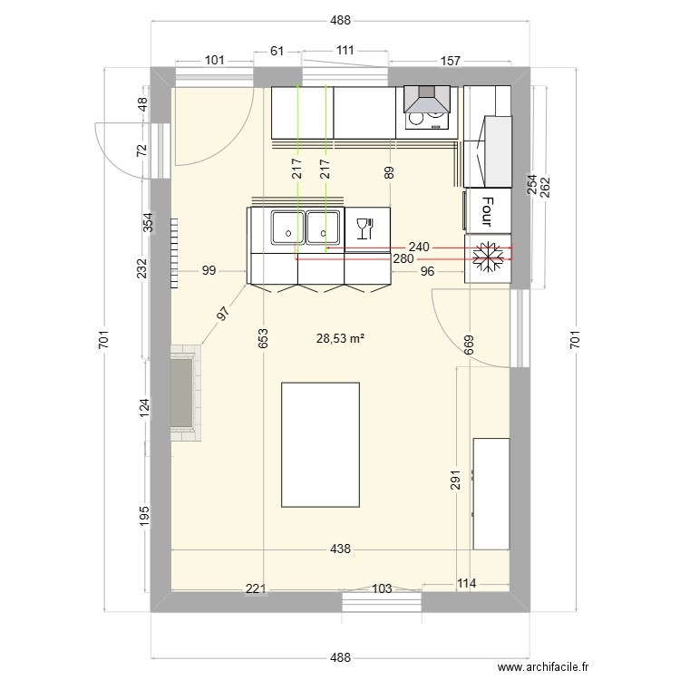 Cuisine plan tech dessus2. Plan de 1 pièce et 29 m2