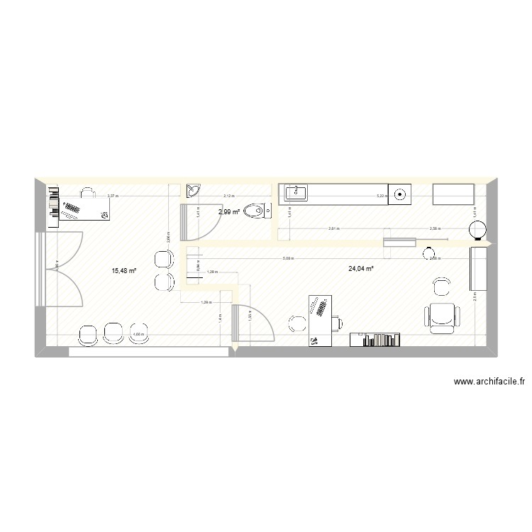 Cabinet podologie. Plan de 3 pièces et 43 m2