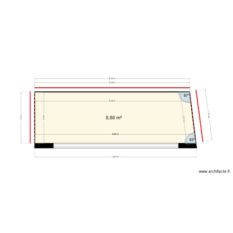 terrassasse ETAGE. Plan de 1 pièce et 9 m2