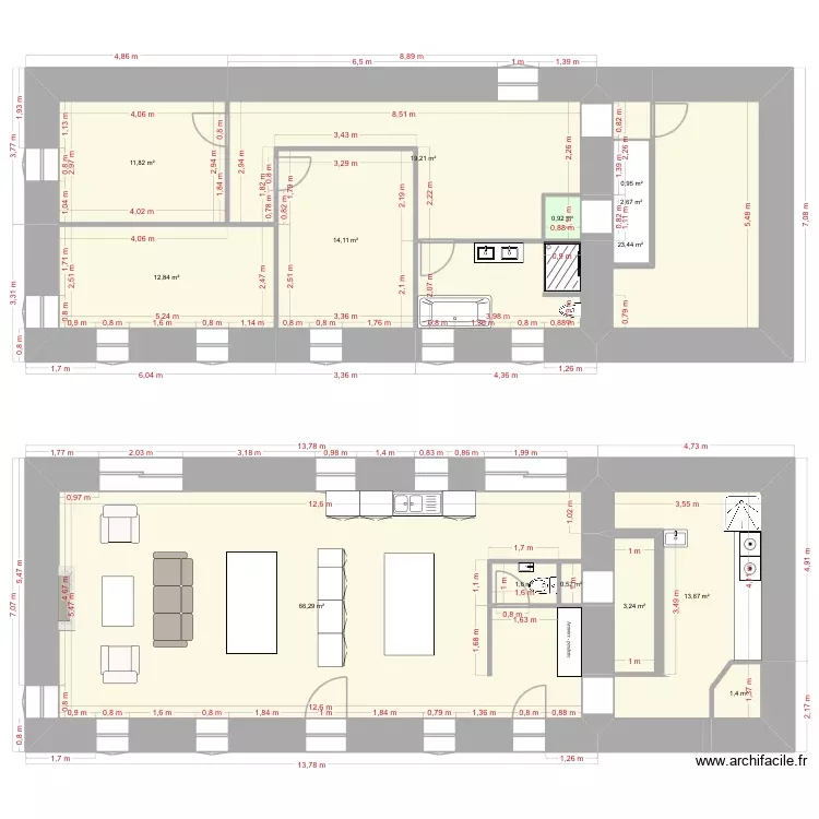 Maison plougonven  ESSAI R&Eacute;SEAUX. Plan de 14 Pièces et 175 m²