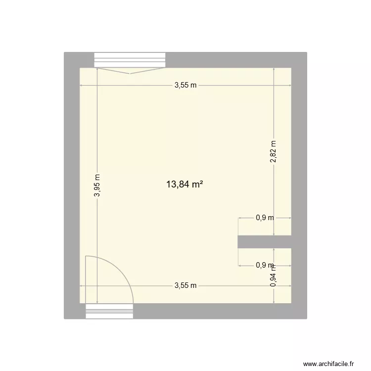 Bureau Chambre ami. Plan de 1 Pièce et 14 m²