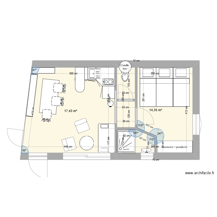 maison fond du jardin V1bis. Plan de 2 pièces et 32 m2