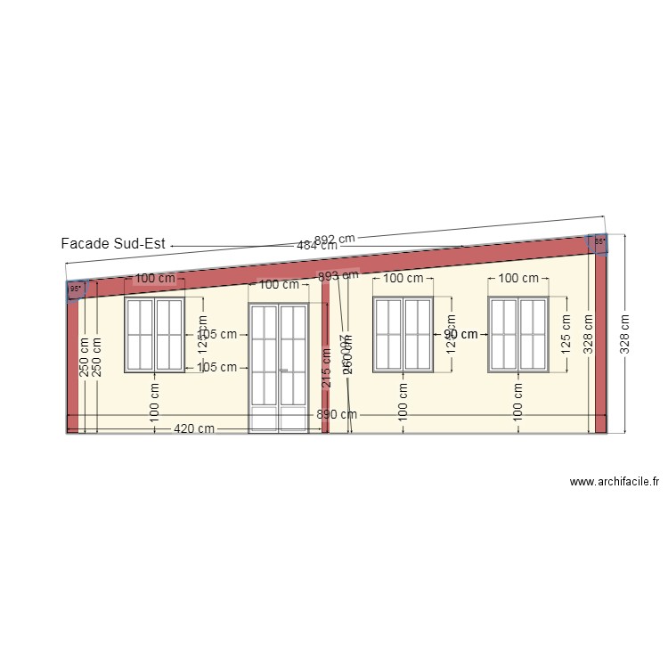 FaçadeSud_est avec poutres. Plan de 1 pièce et 26 m2