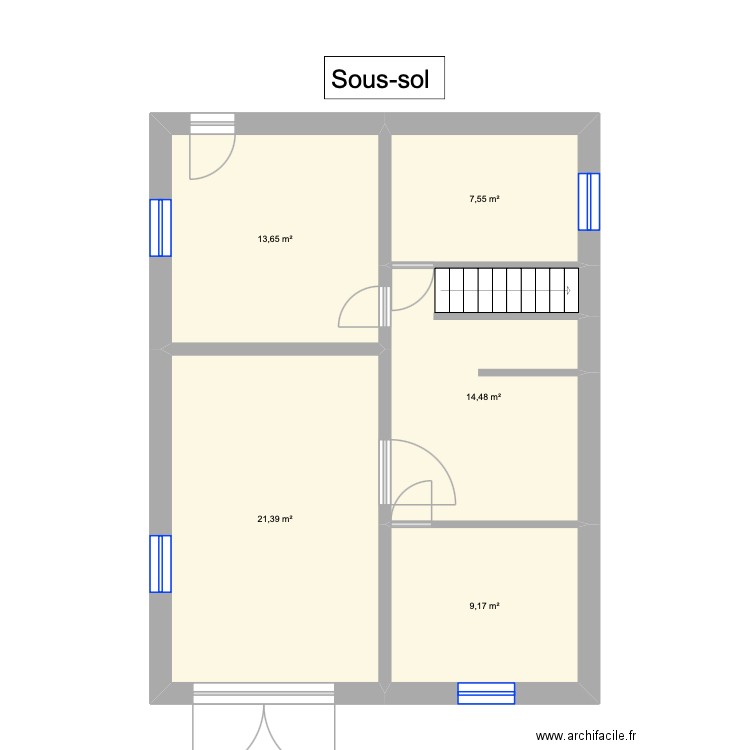 Sous-sol. Plan de 5 pièces et 66 m2