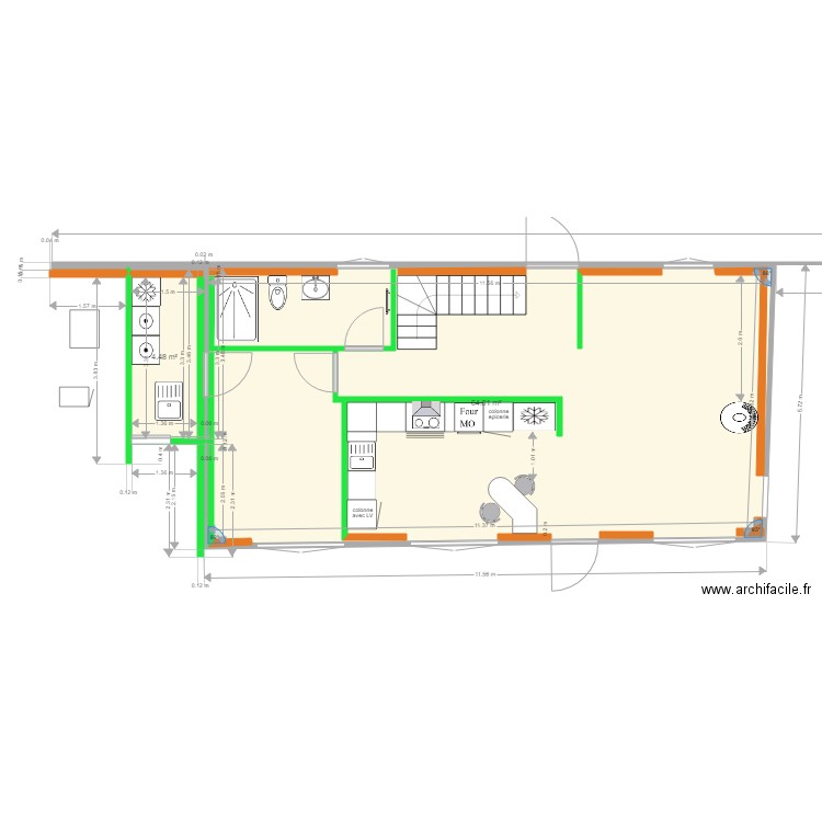 DENN AVEC ISOLA maison ppale. Plan de 2 pièces et 68 m2