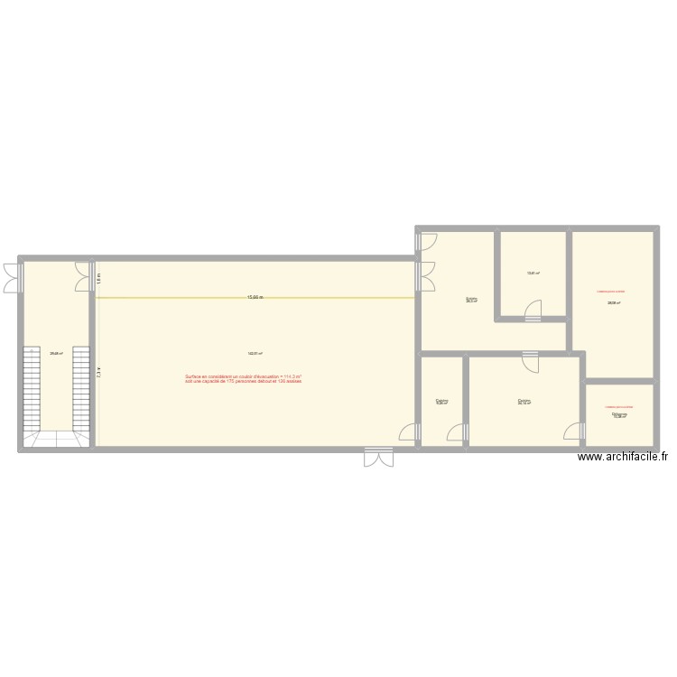 Salle polyvalente VH. Plan de 8 pièces et 284 m2