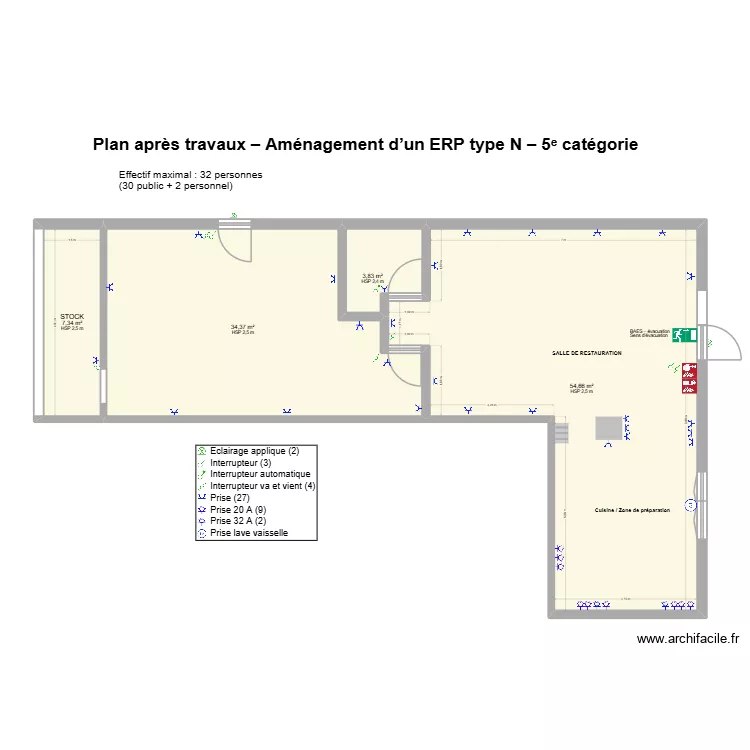 plan c&ocirc;t&eacute; elec. Plan de 4  et 100 m²