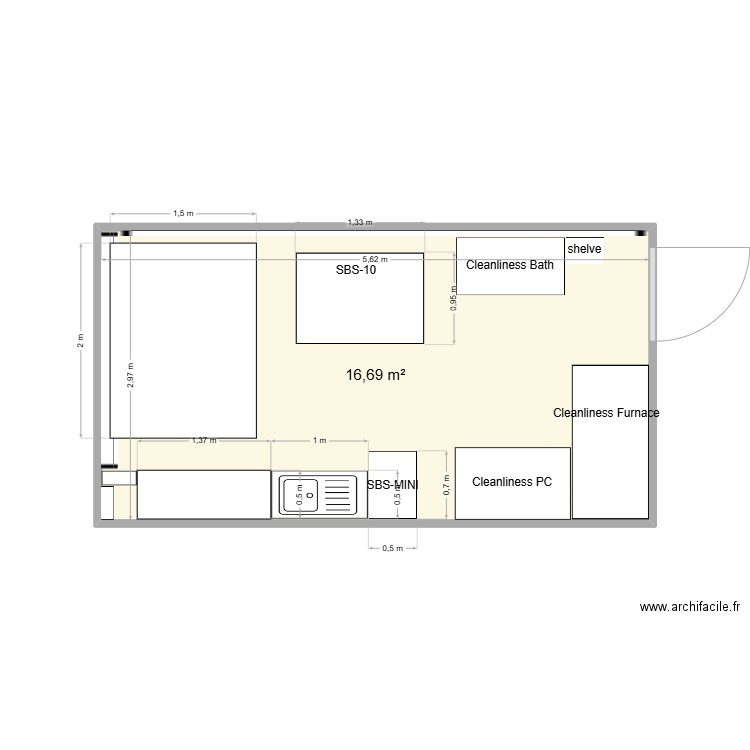 Cleanliness. Plan de 1 pièce et 17 m2