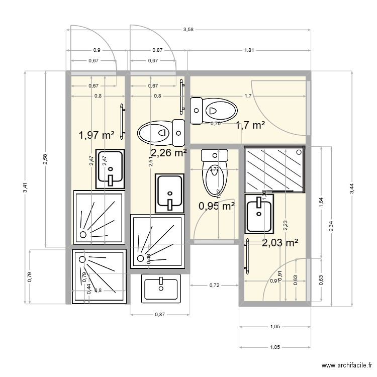 Carnot sdb coloc. Plan de 5 pièces et 9 m2