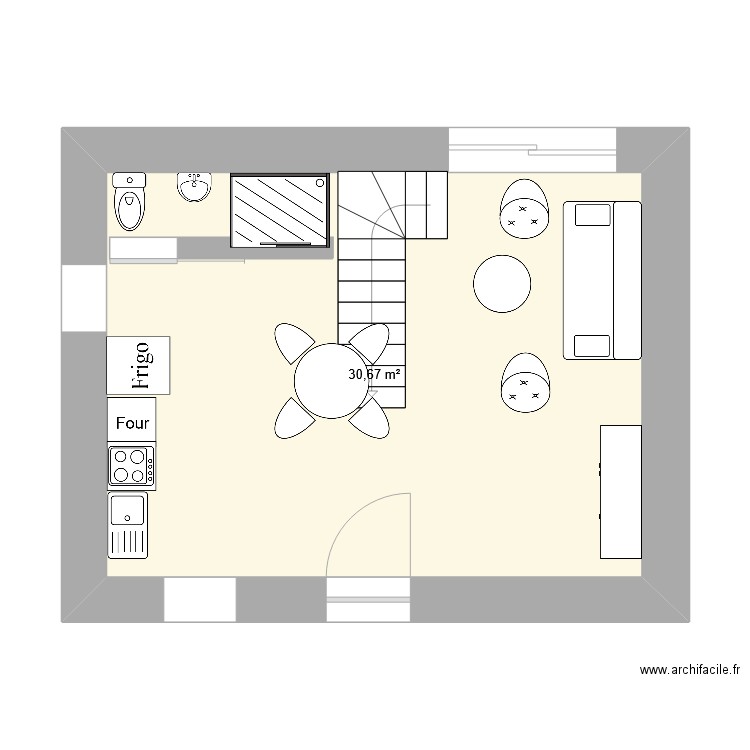 crèche à cochon. Plan de 1 pièce et 31 m2