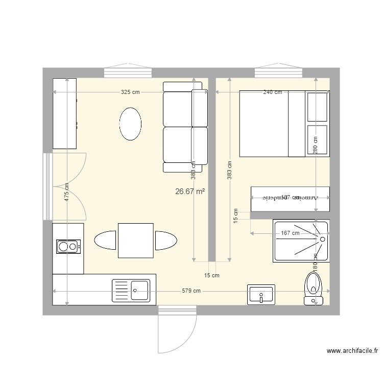 STUDIO TERRASSE. Plan de 1 pièce et 27 m2