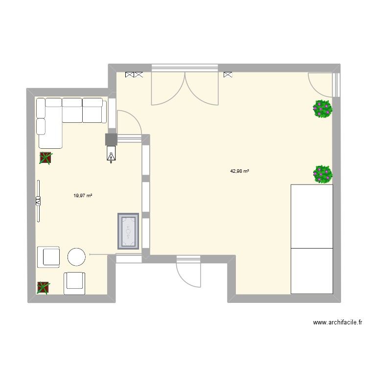 plan réception 2. Plan de 2 pièces et 63 m2