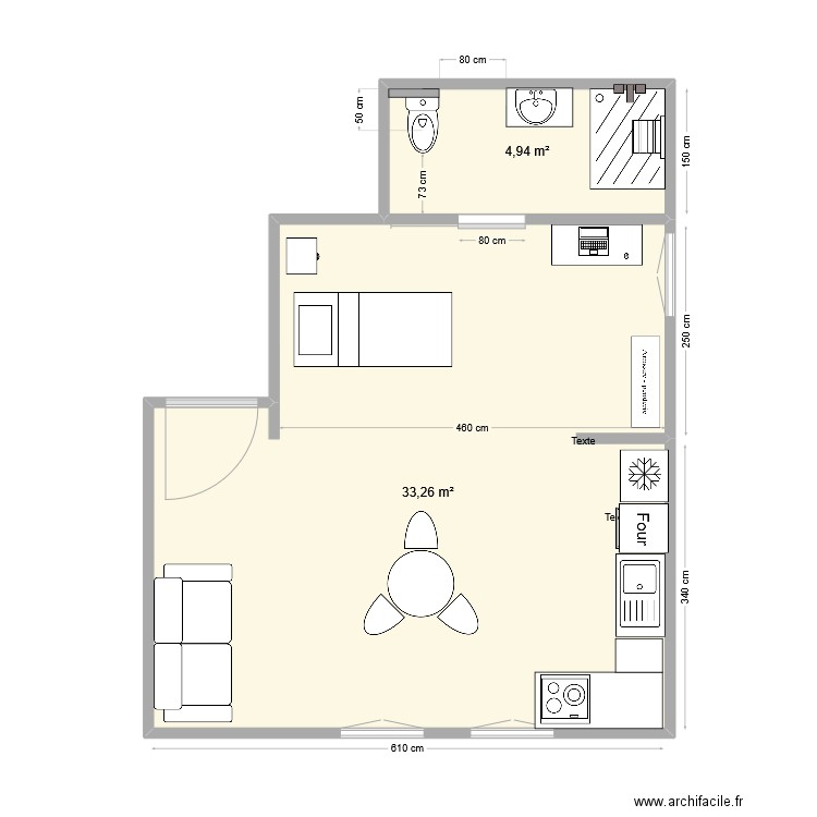 appart thera. Plan de 2 pièces et 38 m2
