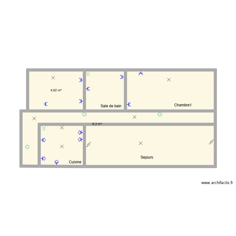 Archifacile. Plan de 6 pièces et 38 m2