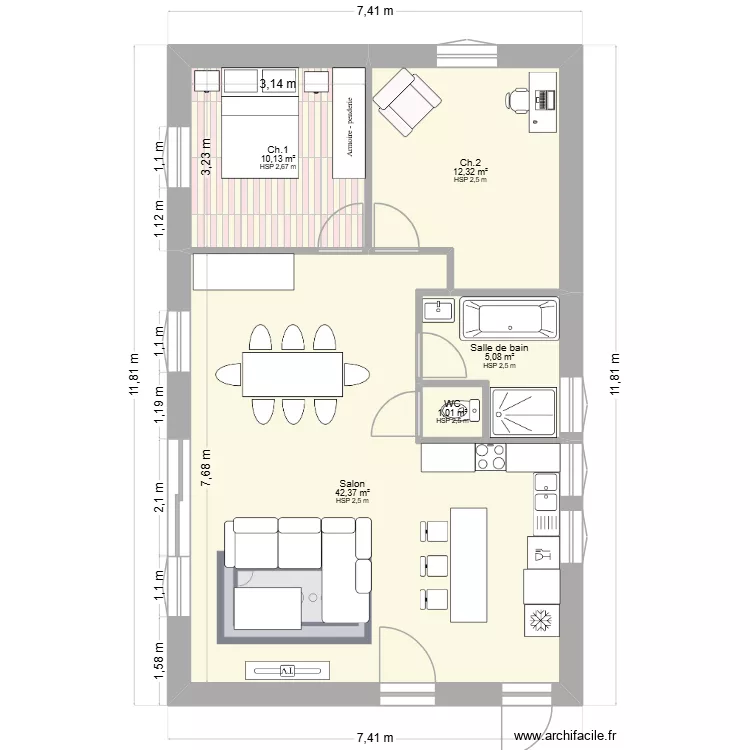 Jassans Riottier - renovation 3. Plan de 5 pièces et 71 m² Jassans Riottier - renovation 3. Plan de 5 pièces et 71 m²