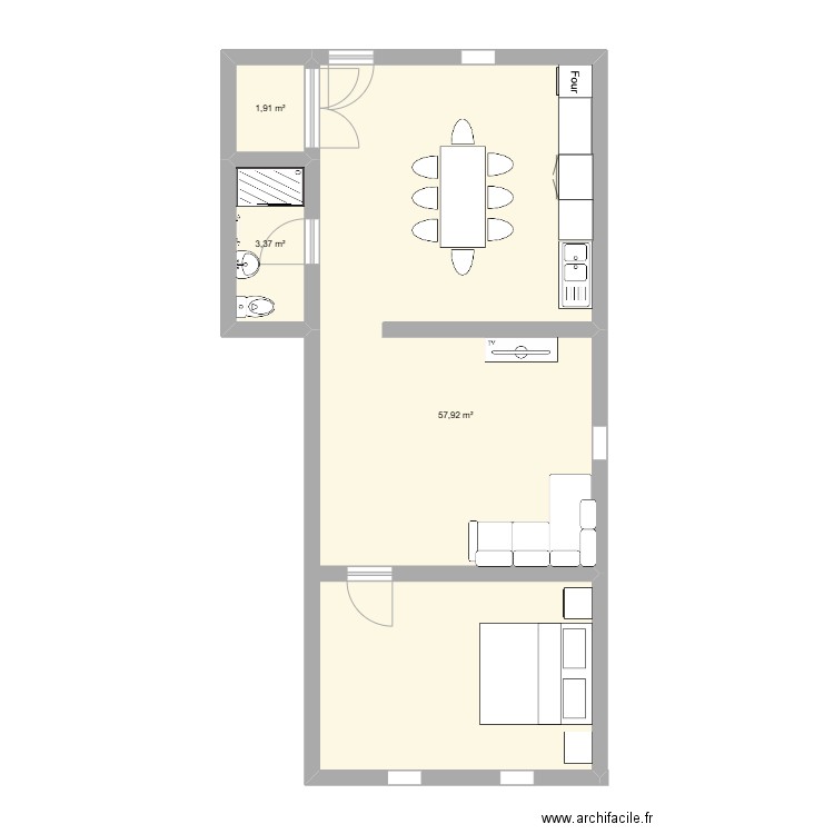 1er étage proj tech kayp. Plan de 3 pièces et 63 m2
