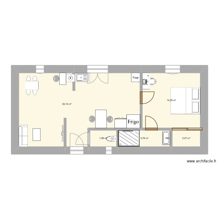 2TNE2 ROS BENJAMIN. Plan de 5 pièces et 57 m2