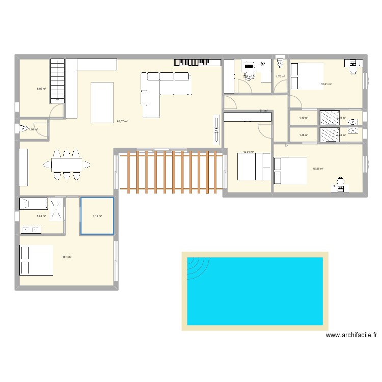 Test . Plan de 16 pièces et 167 m2