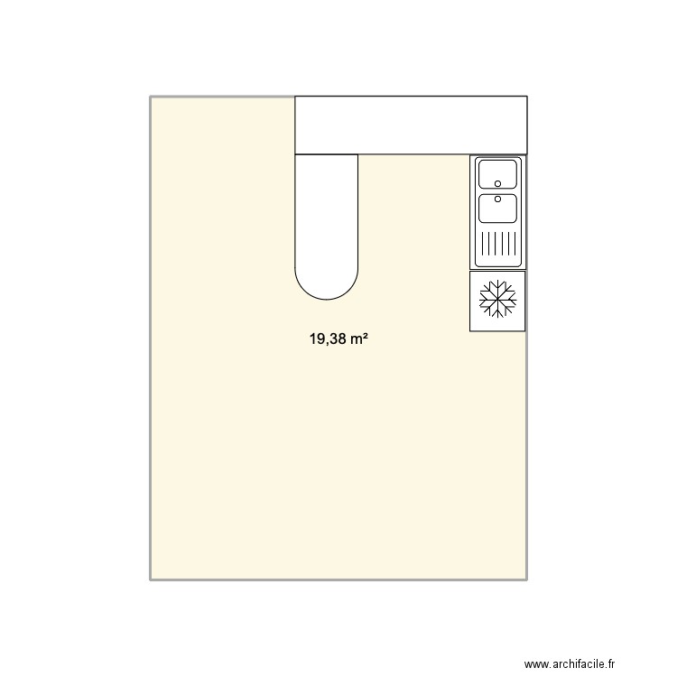 cuisine2. Plan de 1 pièce et 19 m2