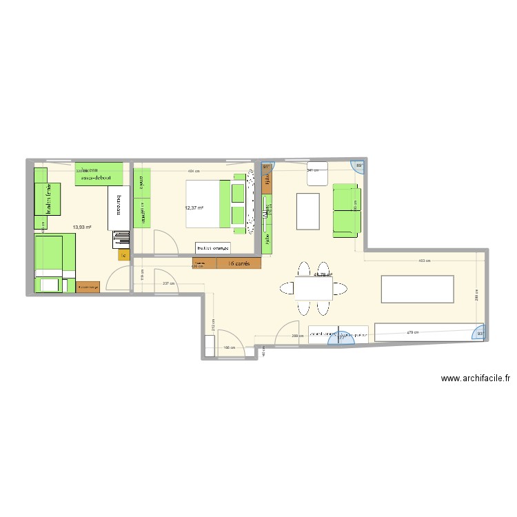 edouard rod. Plan de 3 pièces et 68 m2