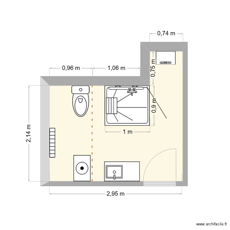 Schaeffer après. Plan de 1 pièce et 7 m2