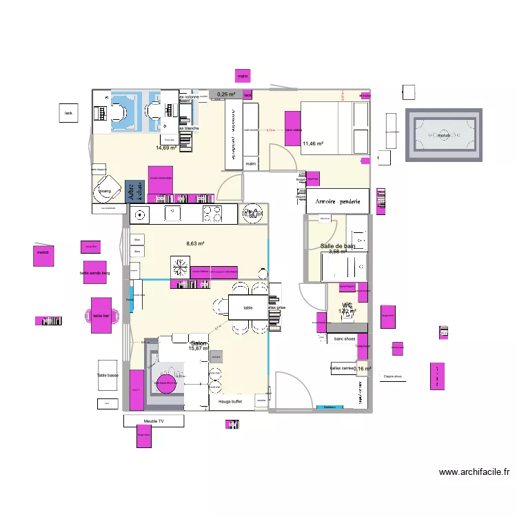 Rozee Sannois bonnes cotes buffet s&eacute;par&eacute;. Plan de 9  et 57 m²