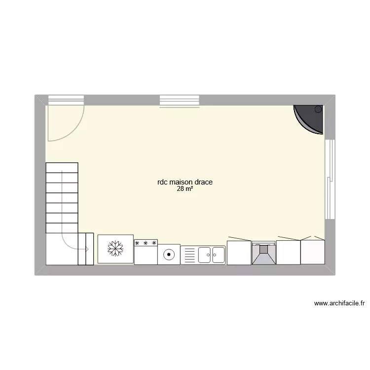 rdc maison. Plan de 1 Pièce et 28 m² rdc maison. Plan de 1 Pièce et 28 m²