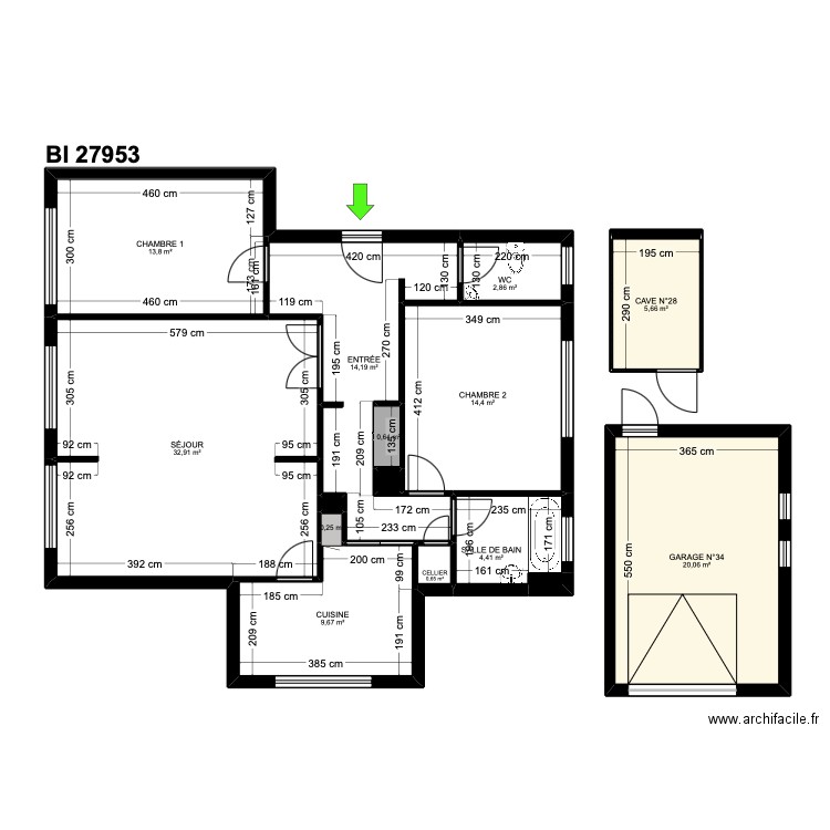 BI 27953. Plan de 15 pièces et 120 m2