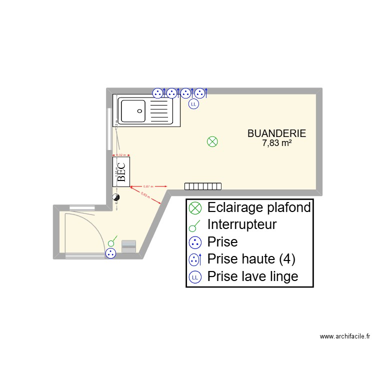 ESPY / BARRE R+6. Plan de 1 pièce et 8 m2