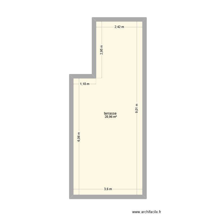 terrasse test 2. Plan de 1 pièce et 29 m2