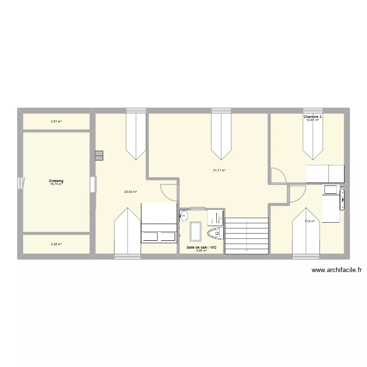 Etage (Petites chambres avec SAS CH2 & CH4 r&eacute;tr&eacute;cie) - 2026-03-31. Plan de 8  et 108 m²