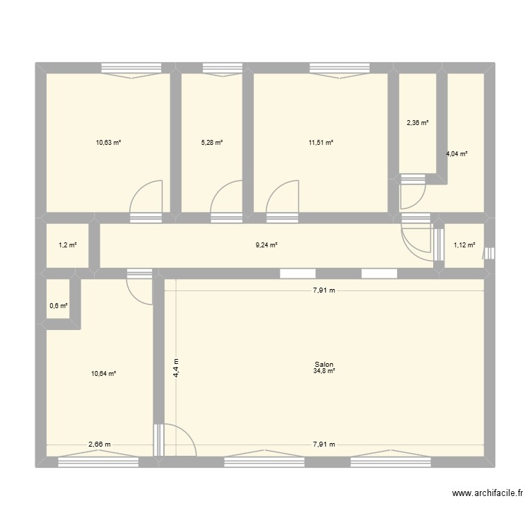 etage. Plan de 11 pièces et 91 m2