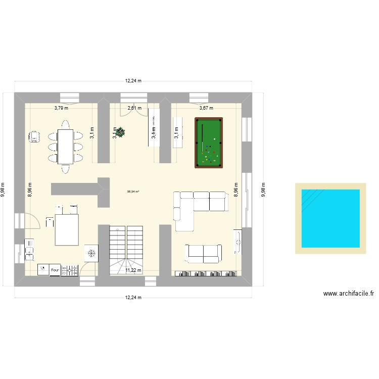 rez de chaussée. Plan de 1 pièce et 97 m2