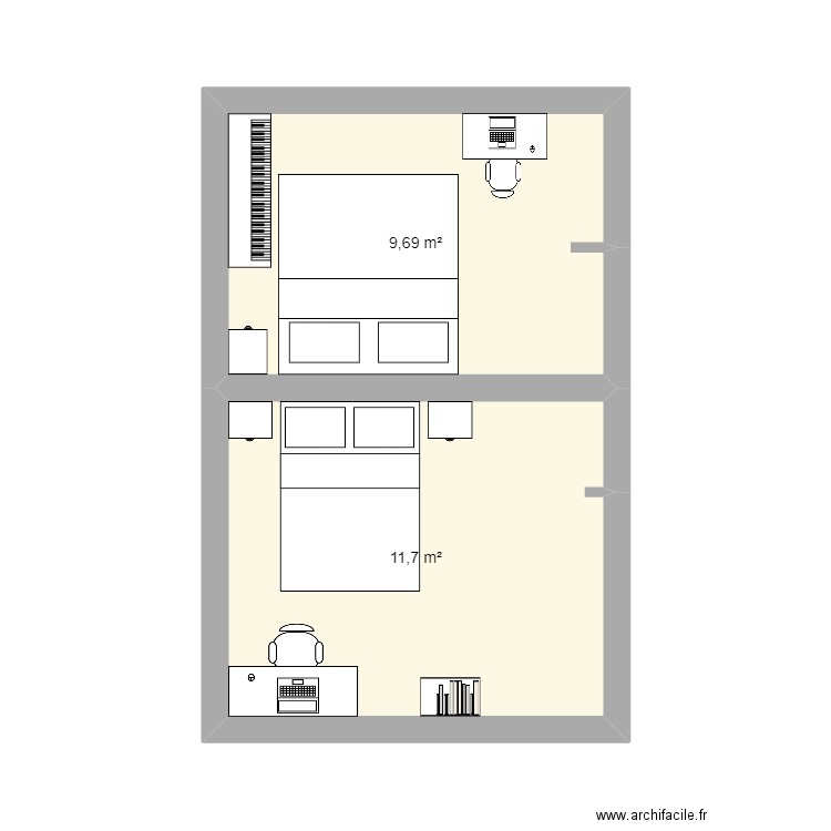 avant. Plan de 2 pièces et 21 m2