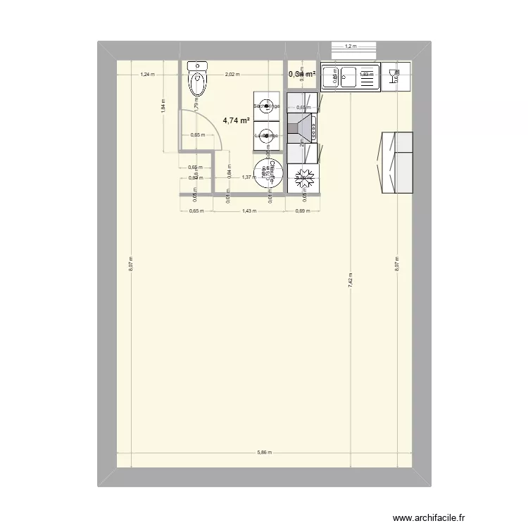 Romain. Plan de 3 pièces et 47 m²