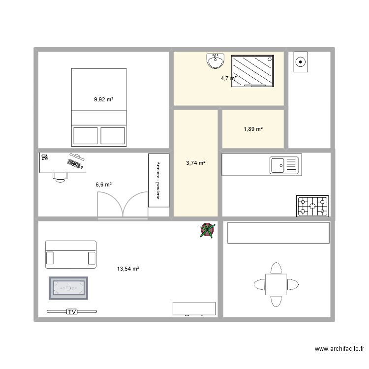 bureau. Plan de 6 pièces et 40 m2