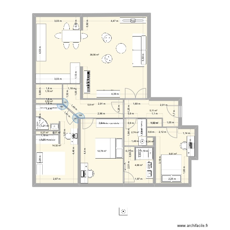 Appart Bl Lelasseur - bis. Plan de 13 pièces et 97 m2