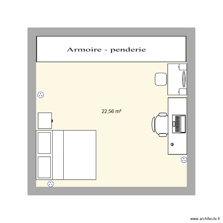 Chambre. Plan de 1 pièce et 23 m2