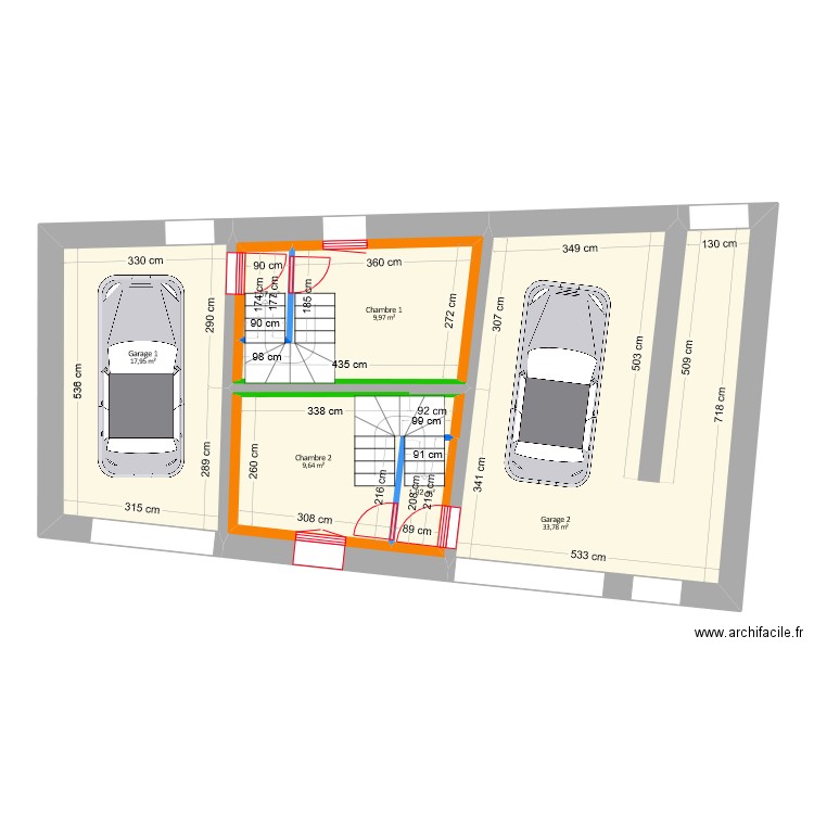 Tchiengang - Projet RDC. Plan de 8 pièces et 102 m2