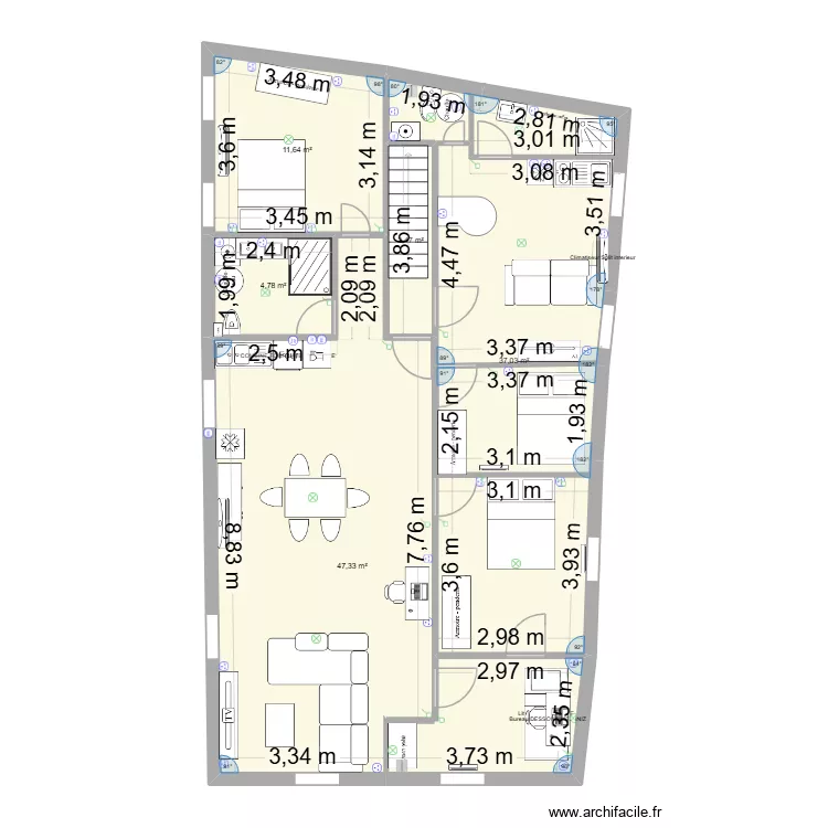 ETAGE 1 FINAL ARTISANS sauvegarde. Plan de 5  et 104 m²